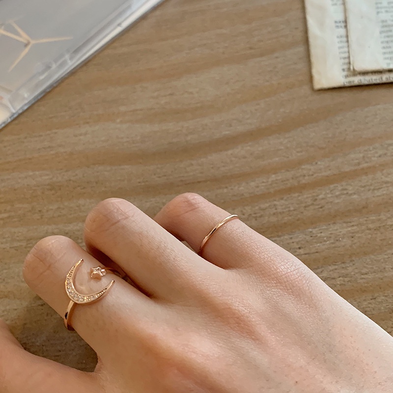 Cincin Zirkon Bulan Bintang Dongdaemun Korea Trendi Desain Niche Pembukaan Cincin Jari Telunjuk Yang Dapat Disesuaikan