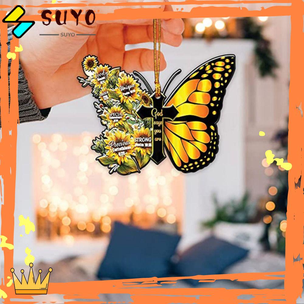 Suyo 2 Pcs Kupu-Kupu Salib Gantung Liontin Fashion Hadiah Terbaik Gadis Wanita Spion Ornamen