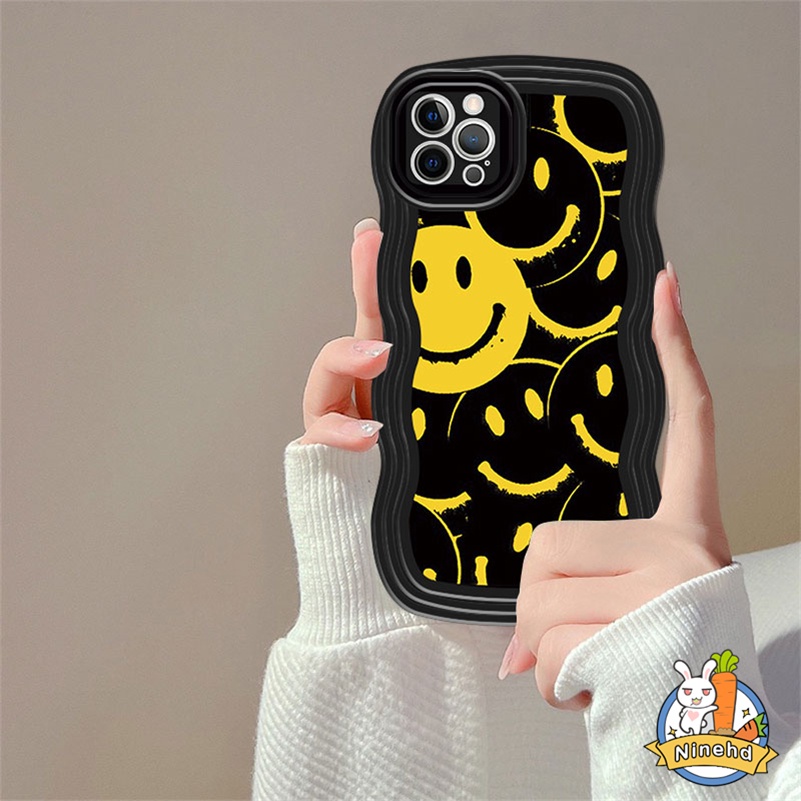 Xiaomi Redmi 12C A1 10C 10A 10 9 9A 9C 9T Note 12 11 11s 10 10s 9 9s 8 Pro Mi 11 Lite 11T Pro 10T Pro Poco F3 X3 Pro Ins Fashion Simple Lucu Smiley Wavy Edge Shockproof Casing Hp