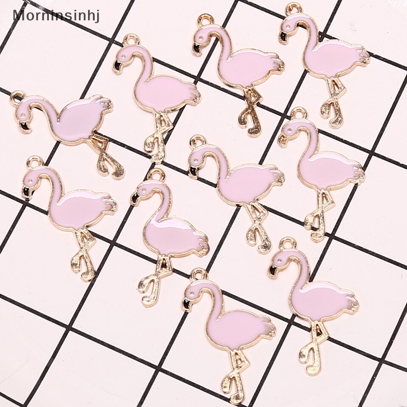 Mornin 10PCS/Lot Alloy Enamel Flamingo Ch Pedants Kerajinan Temuan Perhiasan DIY Hadiah id