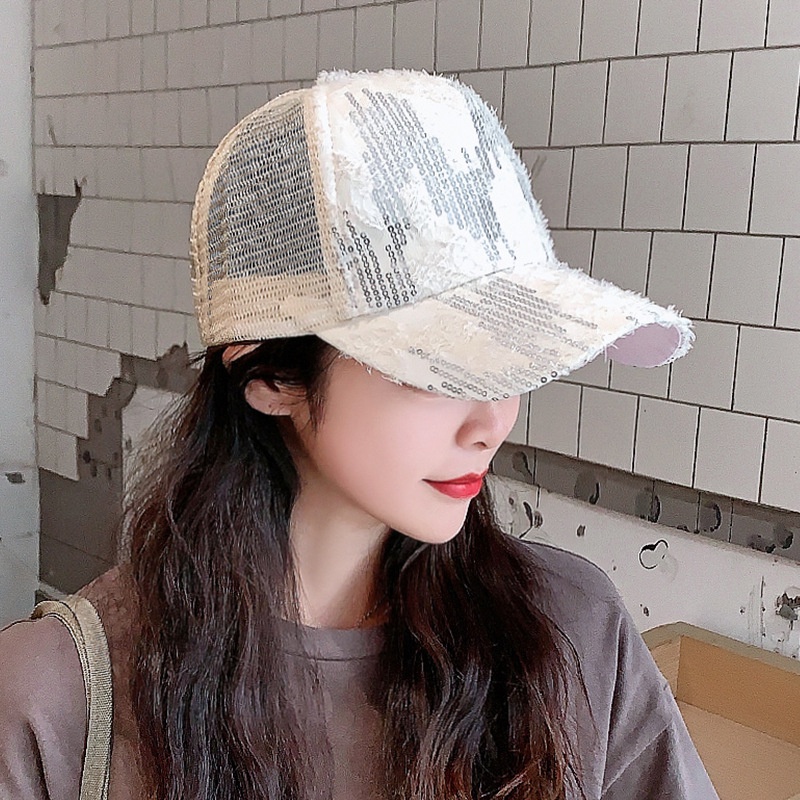 Topi Baseball Wanita Motif Bulu Manik Sequin Trucker Hat Pria Fashion Casual Sport Gaya Korea Kekinian BSBU