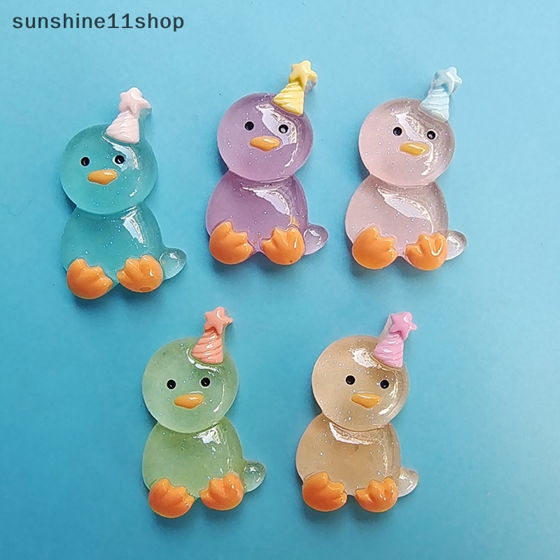 Sho 1/5pcs Luminous Mini Resin Chick Aksesoris Ponsel Rumah Taman Dekorasi Ornamen Mobil Hadiah N