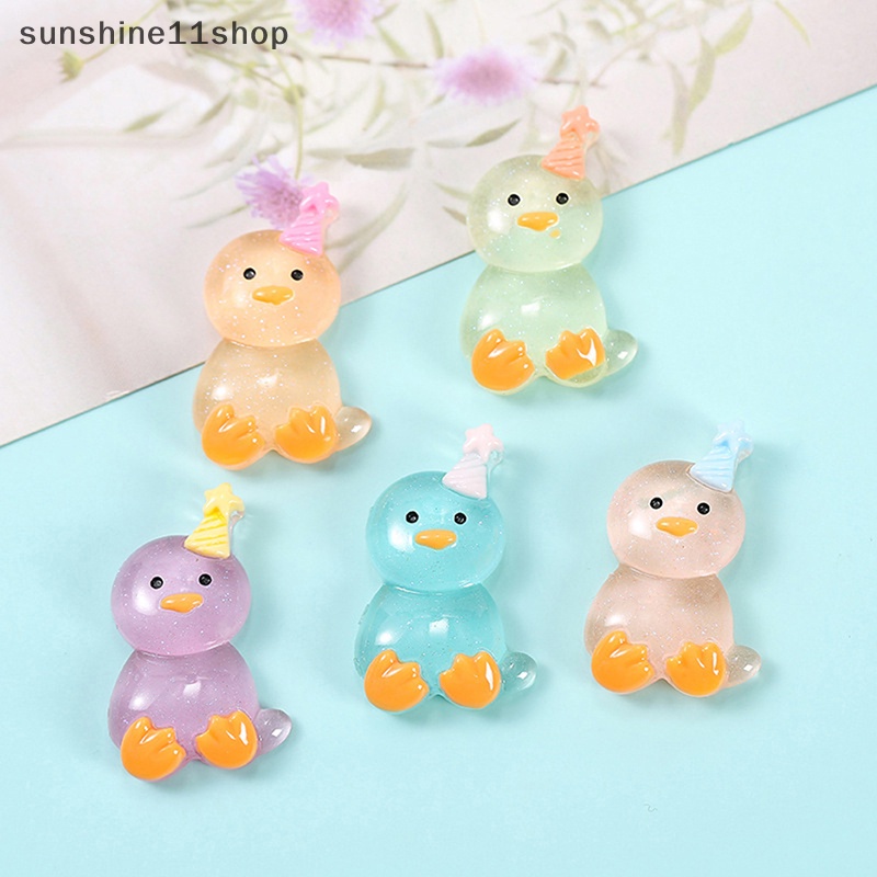 Sho 1/5pcs Luminous Mini Resin Chick Aksesoris Ponsel Rumah Taman Dekorasi Ornamen Mobil Hadiah N