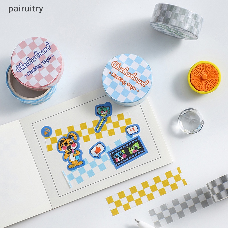 Prt 1roll Checkerboard Washi Tape Untuk DIY Jurnal Scrapbooking Diary Planners Perlengkapan Kerajinan Tangan PRT