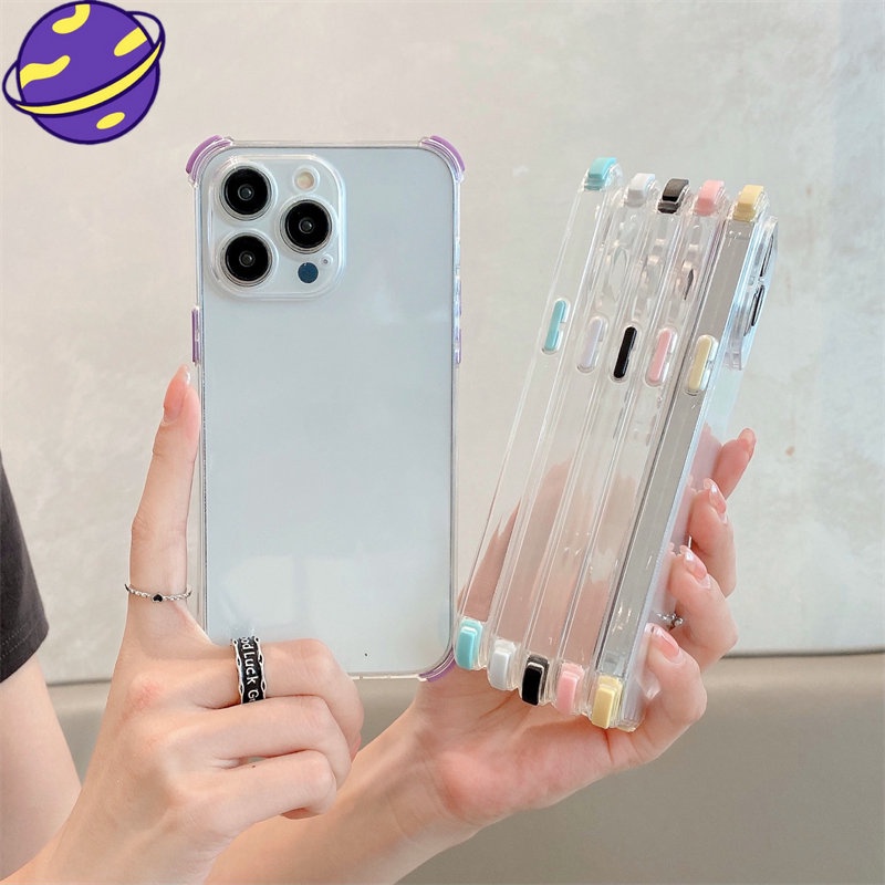 IPHONE Casing TPU Transparan Cocok Untuk Iphone14 13 12 11 Pro Max Candy Colored Border Four Corner Anti Drop Case