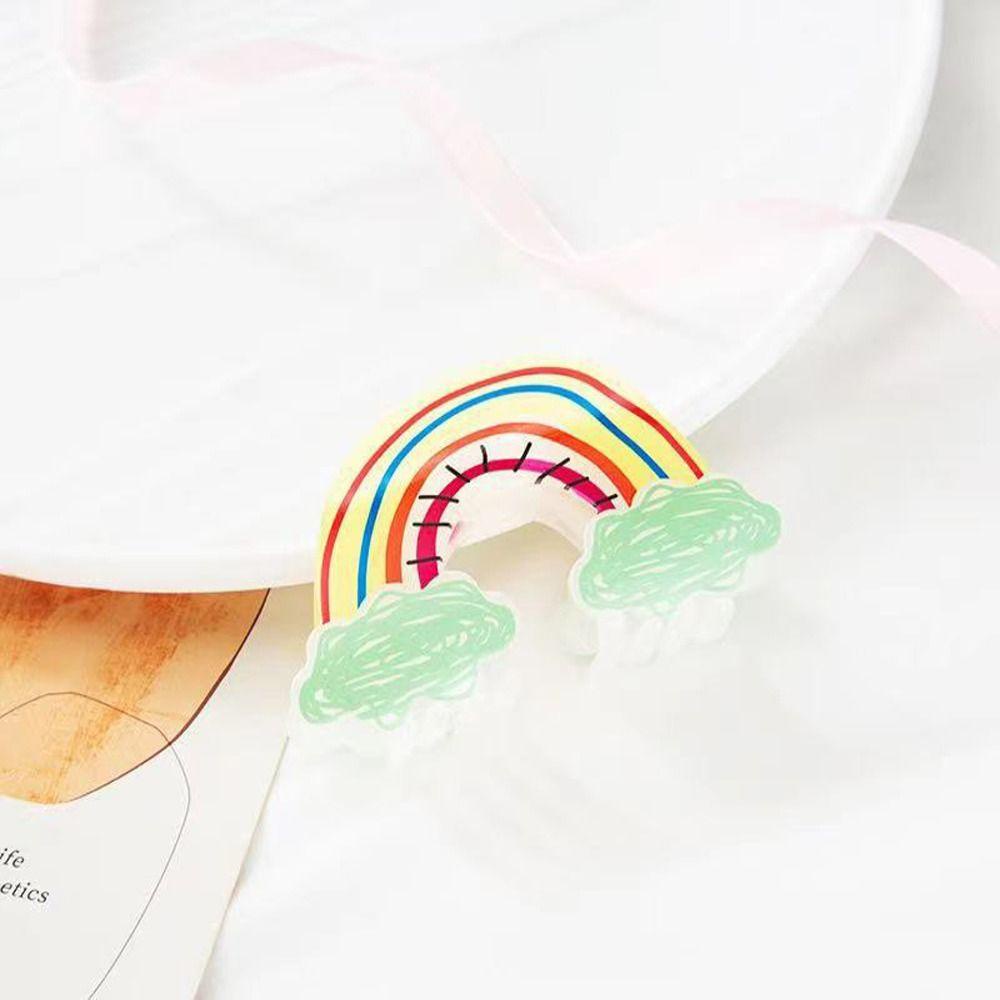 Needway   Rainbow Hair Claw Hiasan Kepala Elegan Hiasan Kepala Bentuk Setengah Bulan Untuk Anak Perempuan Warna Permen Korea Hairgrip Akrilik Printing Jepit Rambut