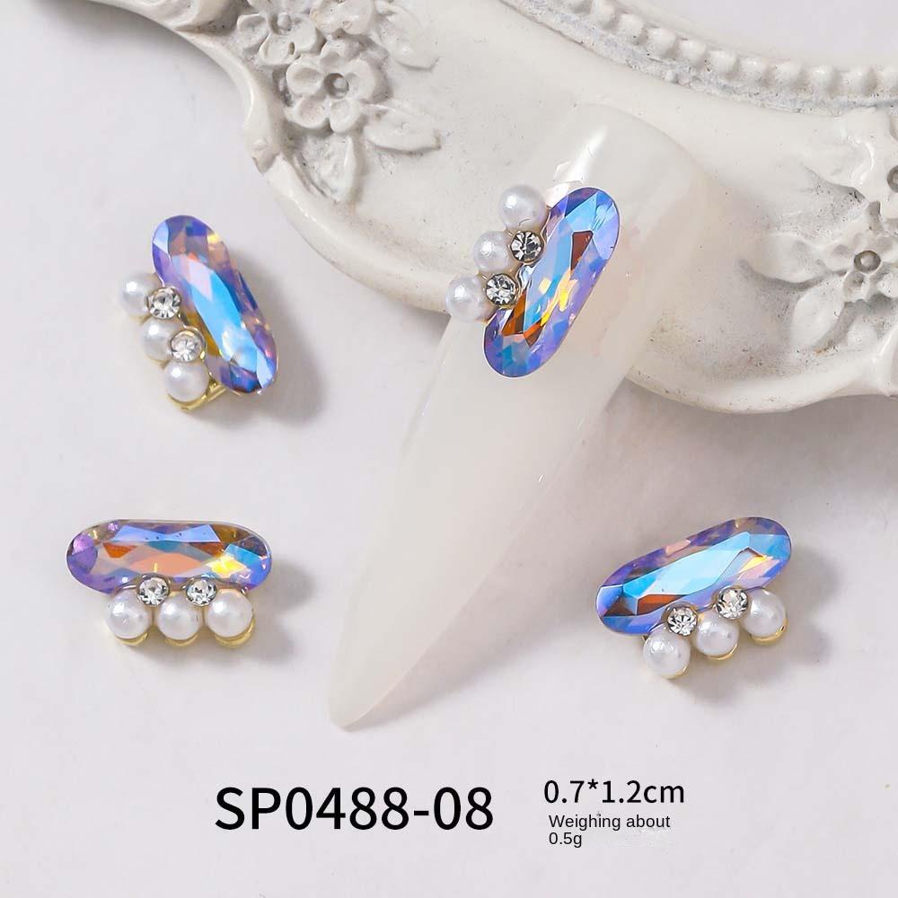AUGUSTINA Augustina Hiasan Kuku Jantung Fashion Ins Gaya Aurora Mutiara Hati Oval Manikur Aksesoris Nail Ornament Nail Jewelry