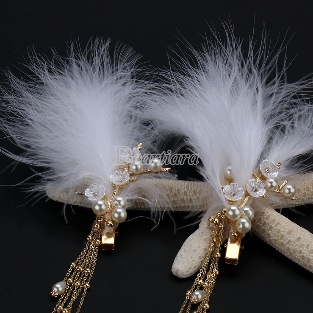 Fashion Bulu Sepasang Klip Rumbai Hiasan Kepala Aksesoris Rambut Rumbai Mahkota Hair Clip Edge Clip Hair Crown Accessories