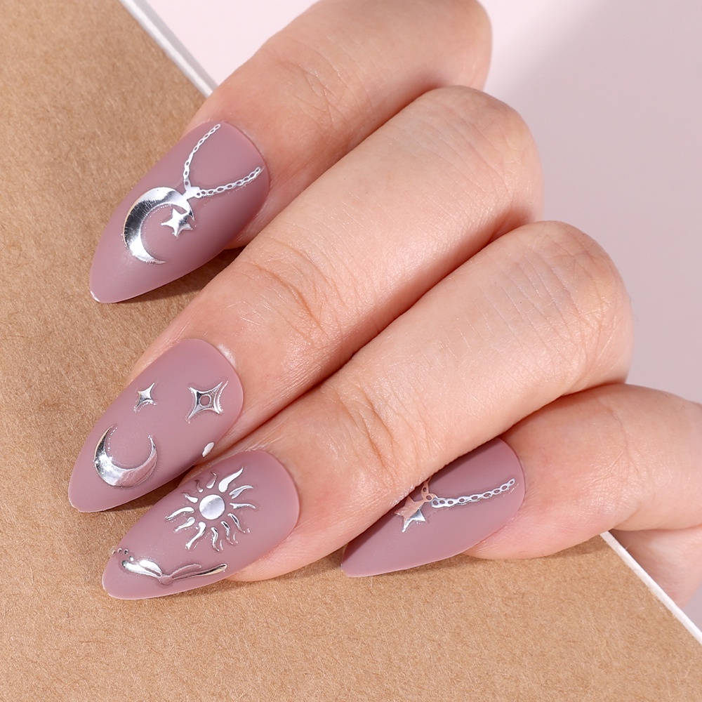 [Harga Grosir] 1pc Self-Adhesive 3D Star Nail Decals Ins Gilded Star Moon Nail Stickers Simple Gold Silver Manicure Decor DIY Nail Art Aksesoris Kuku Alat Kuku Untuk Wanita