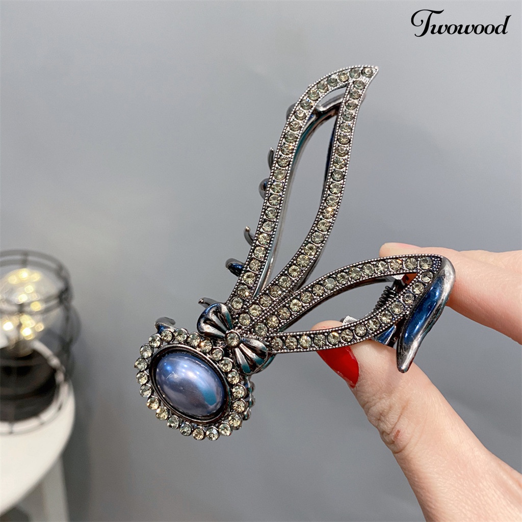 Twowood Wanita Cakar Rambut Bentuk Telinga Kelinci Vintage Berlian Imitasi Dekorasi Busur-Simpul Cakar Kuat Hiasan Rambut Stainless Faux Pearl Lady Hair Grip Hair Styling Tool