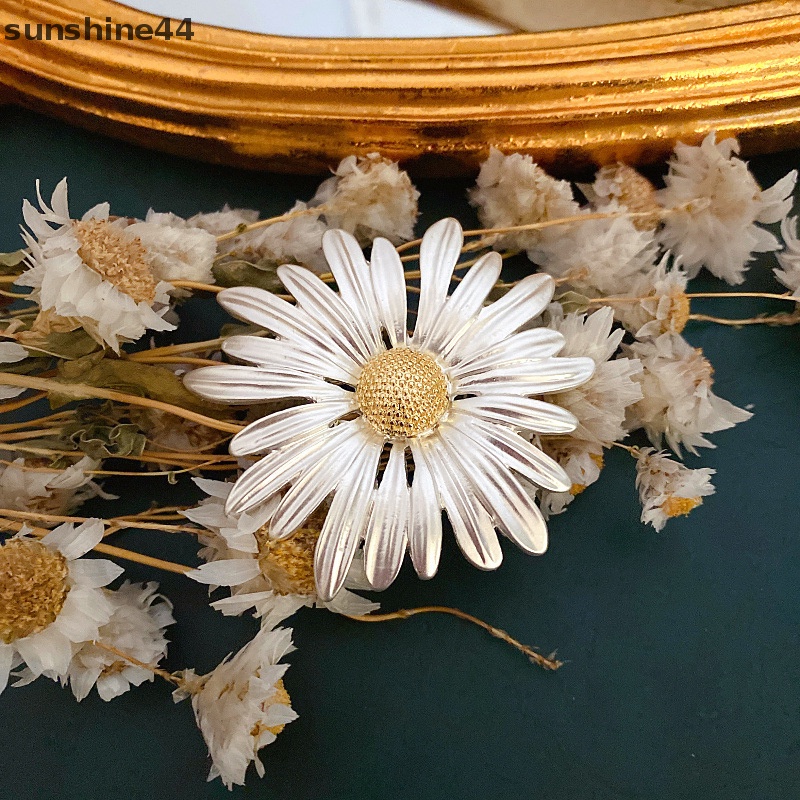 Sunshine Elegan Vintage Tanaman Logam Bunga Daisy Bros Pin Untuk Wanita Pria Kerah Aksesoris Pakaian Jas Syal Klip Perhiasan Hadiah ID