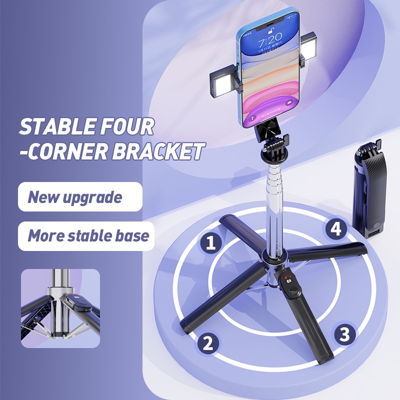 Wireless Selfie Stick Tripod 360° Rotation Phone Foldable Height Adjustable LED Fill Light 3 IN 1 with Remote