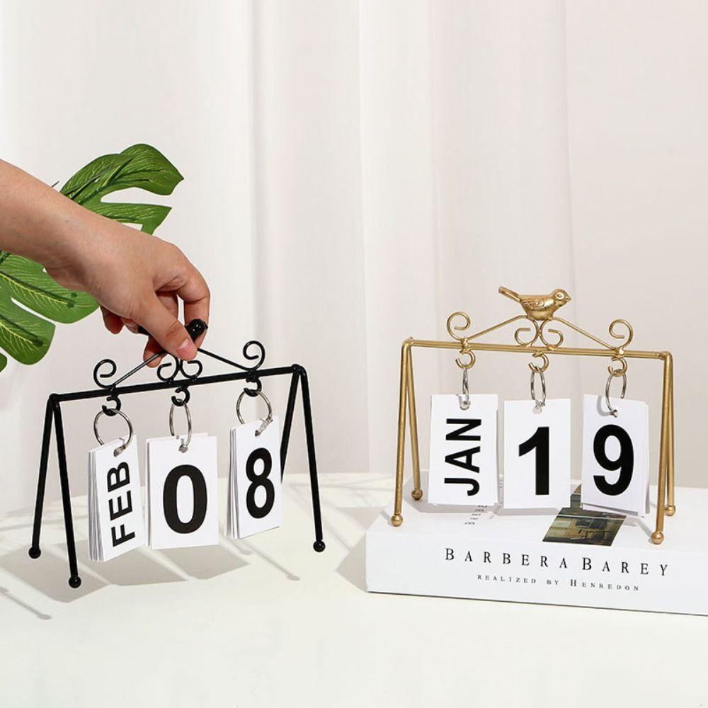 Mxbeauty Standing Perpetual Calendar Metal Coiled Monthly Daily Home Office Stationery Ins Style Flipping Perpetual Calendar