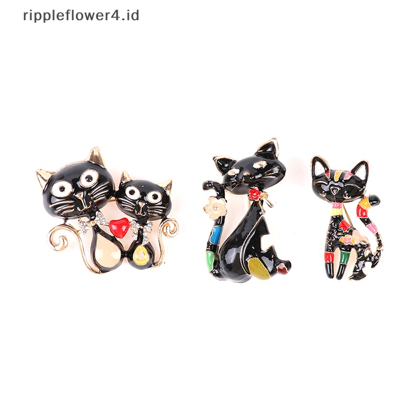 {rippleflower4.id} Bros Kucing Cat Enamel Lucu Unisex Wanita Pria Brooch Pin Perhiasan Desain Hewan~