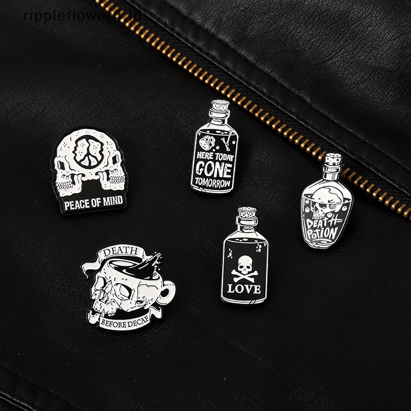 {rippleflower4.id} Lencana Pin Enamel Gaya Punk Hitam Botol Tengkorak Koleksi Bros Kerah Pin~