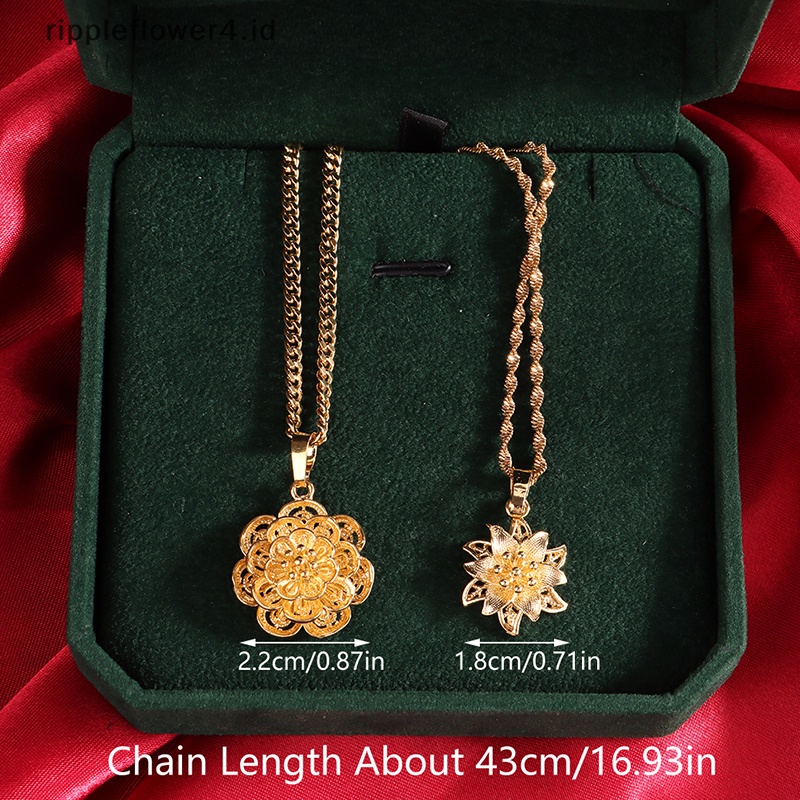 {rippleflower4.id} 1set Emas Imitasi Bunga Hadiah Pernikahan Liontin Kalung Anting Set Perhiasan Pengantin Set Perhiasan Untuk Wanita~