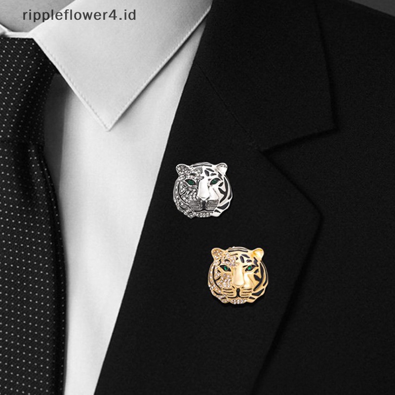 {rippleflower4.id} Paduan Berlian Bermutu Tinggi Harimau Bros Kerah pin retro Dekorasi Jas Pria~