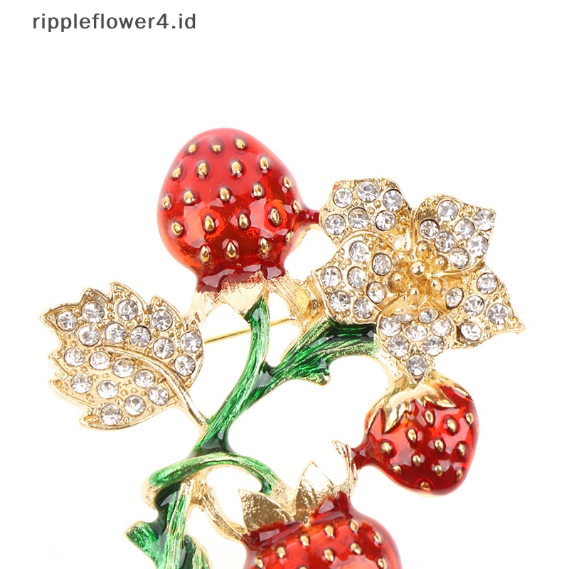 {rippleflower4.id} Bros Pohon Strawberry Enamel Merah Wanita Alloy Buah Buahan Pernikahan Bros Perjamuan~