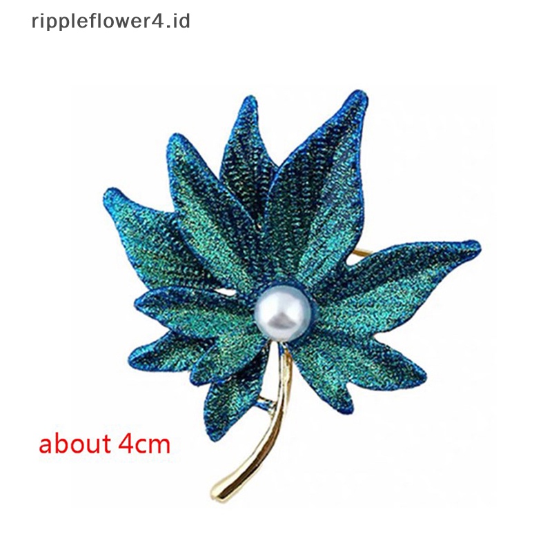 {rippleflower4.id} Pin Bros Daun Maple Kristal Dengan Mutiara Palsu Wanita Lapel Pin Girl Decor~