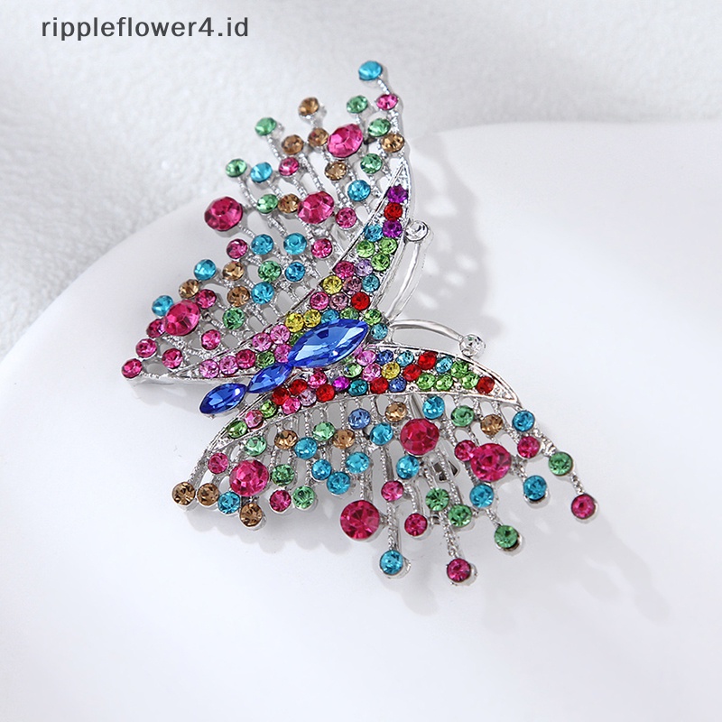 {rippleflower4.id} Bros Kupu-Kupu Berlian Imitasi Warna-Warni Untuk Perhiasan Pernikahan Wanita Mantel Brooch Pin~