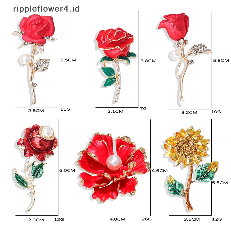 {rippleflower4.id} Alloy Pearl Rose Bros Bunga Tas Ransel Bros Pin Lencana Untuk Lady Elegan Wanita Bros Pin Dekoratif Jas Pakaian Lencana~