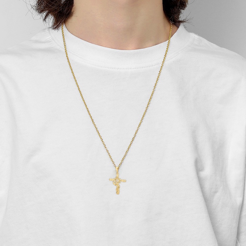 Kalung Salib Yesus Religi Stainless Steel Untuk Wanita Pria Bunga Matahari Warna Emas Liontin Salib Dengan Rantai Kalung Perhiasan Hadiah