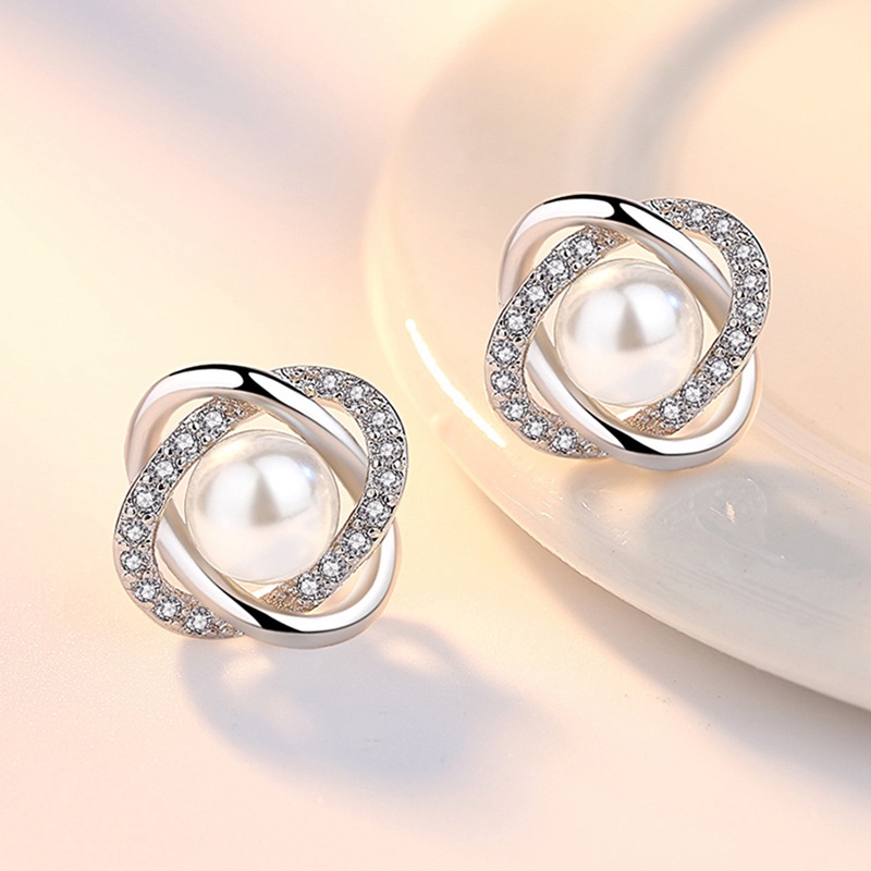 Anting Mutiara Kristal Zirkon Untuk Wanita Baru Kedatangan Fashion Mewah Berputar Warna Perak Earrings Jewelry