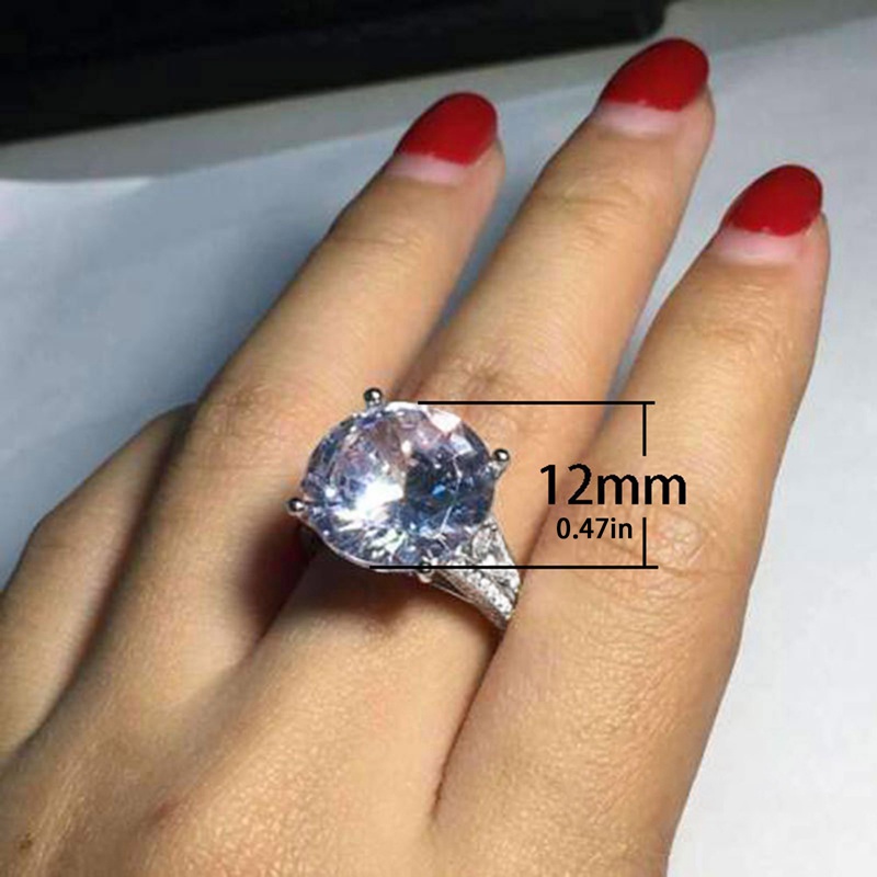 Klasik Empat Cakar Zirkon Putih Cincin Persegi925 Sterling Silver Wanita Elegan Pertunangan Lamaran Ulang Tahun Perhiasan Hadiah