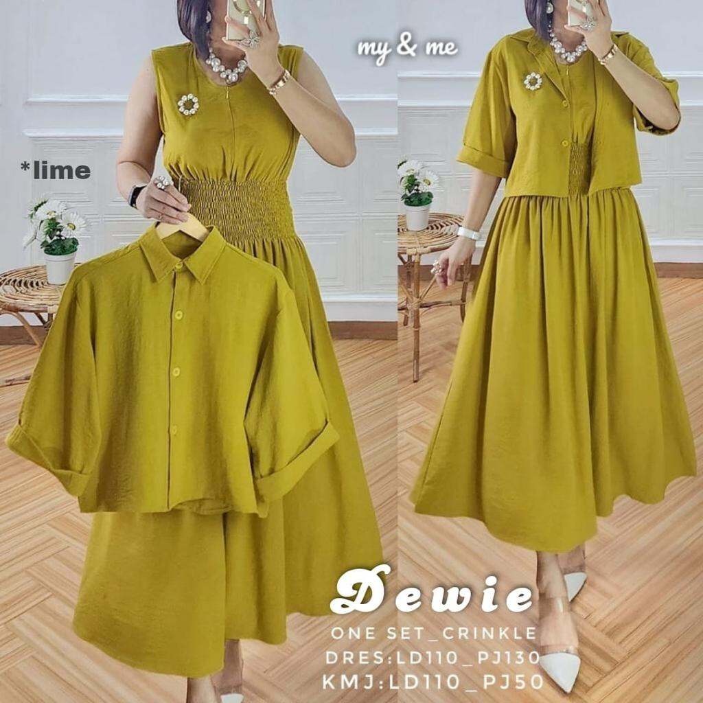 Dewie one set / setelan Crinkle Airflow/ set dress dan outer cardi 2023