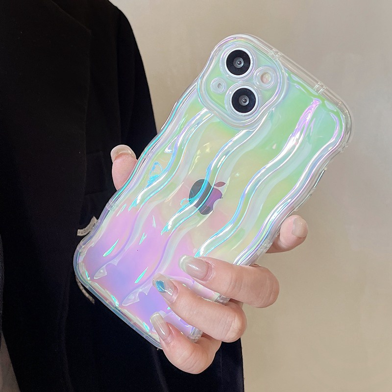 Shine Colorful Clear Water Wave Soft TPU Case iP iPhone 12 13 14 Pro Max 11 Girl Woman New FTD Casing Apple