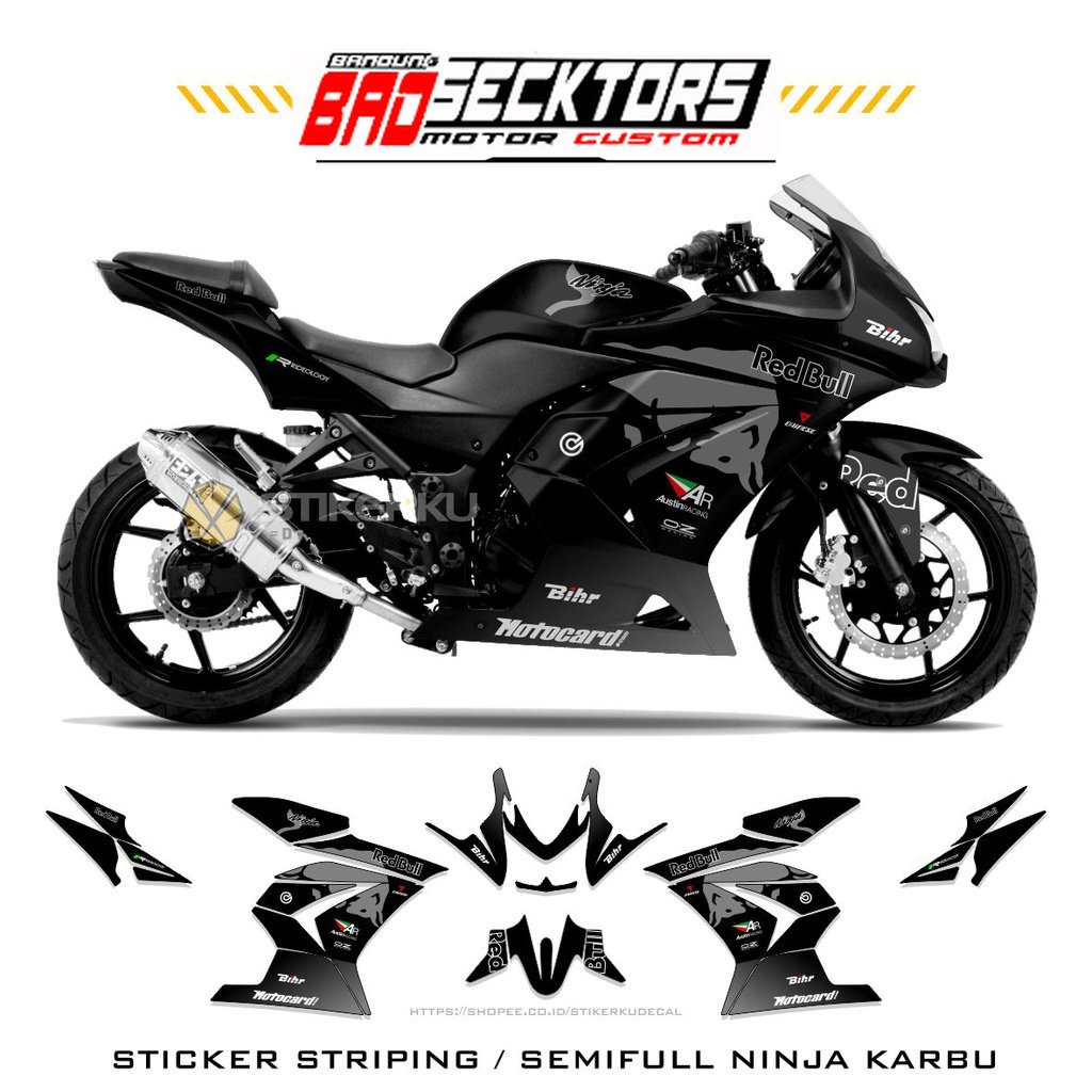 STRIPING NINJA 250R KARBU / MOTIF 4 REDBULL / SEMIFULL / STICKER / NINJA KARBU / NINJA CARBU / NINJA