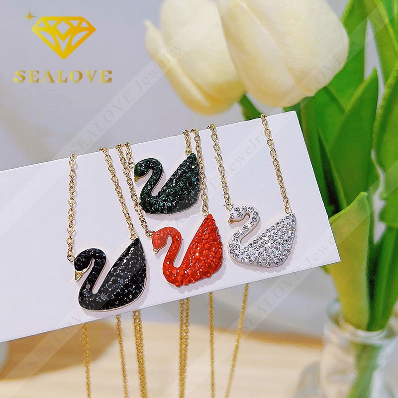 Kalung Titanium Wanita Anti Karat Swan Angsa Berlian Emas 18K Cantik Mewah Korea Aksesoris Perhiasan