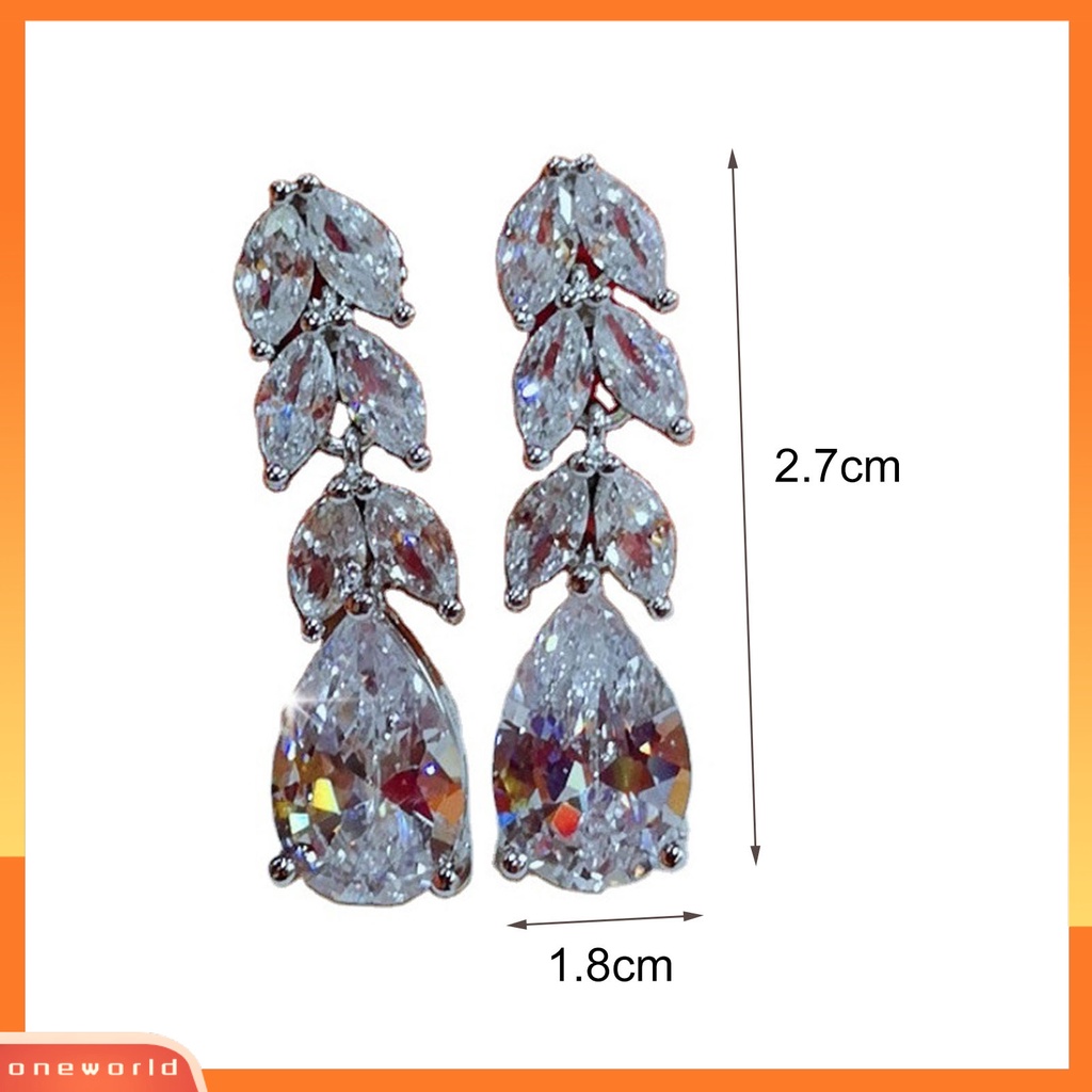 [WOD] 1pasang Anting Menjuntai Bentuk Daun Berlian Imitasi Perhiasan Halus Cubic Zirconia Stud Earrings Untuk Pernikahan