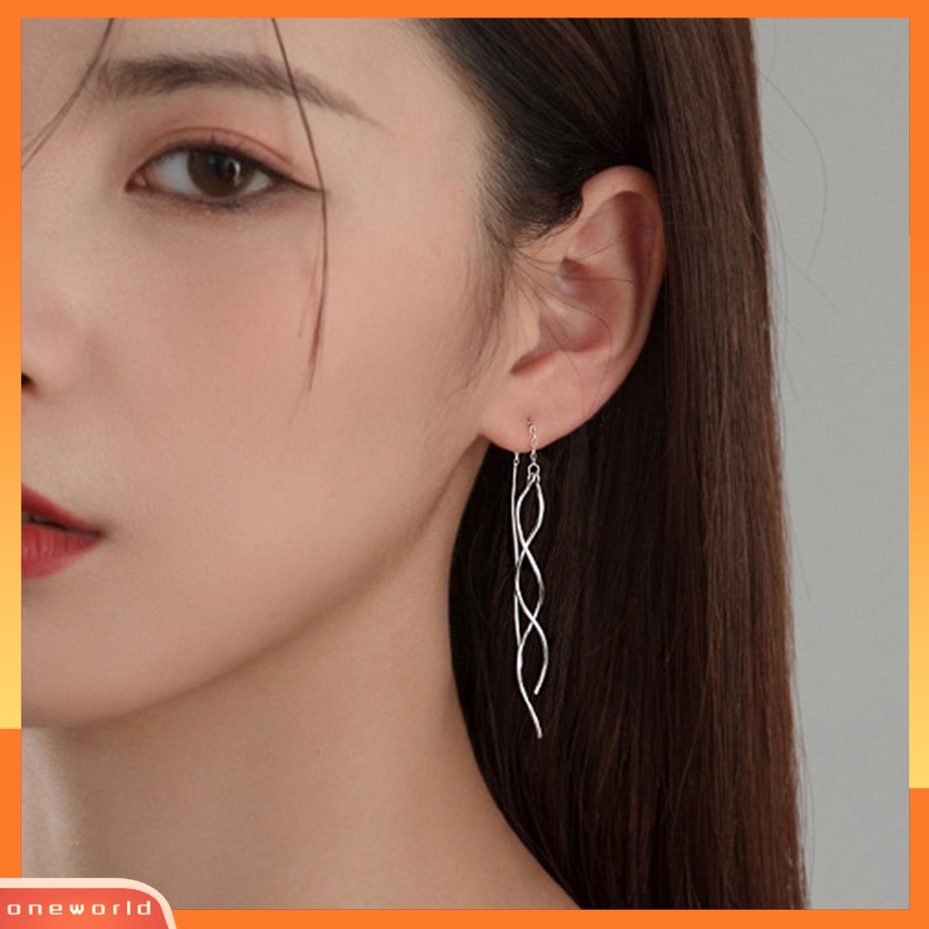 [WOD] 1pasang Anting Menjuntai Melengkung Threader Panjang Rumbai Kilau Terang All-match Hias Geometris Wanita Memutar Linear Drop Earrings Perhiasan Hadiah Untuk Pesta