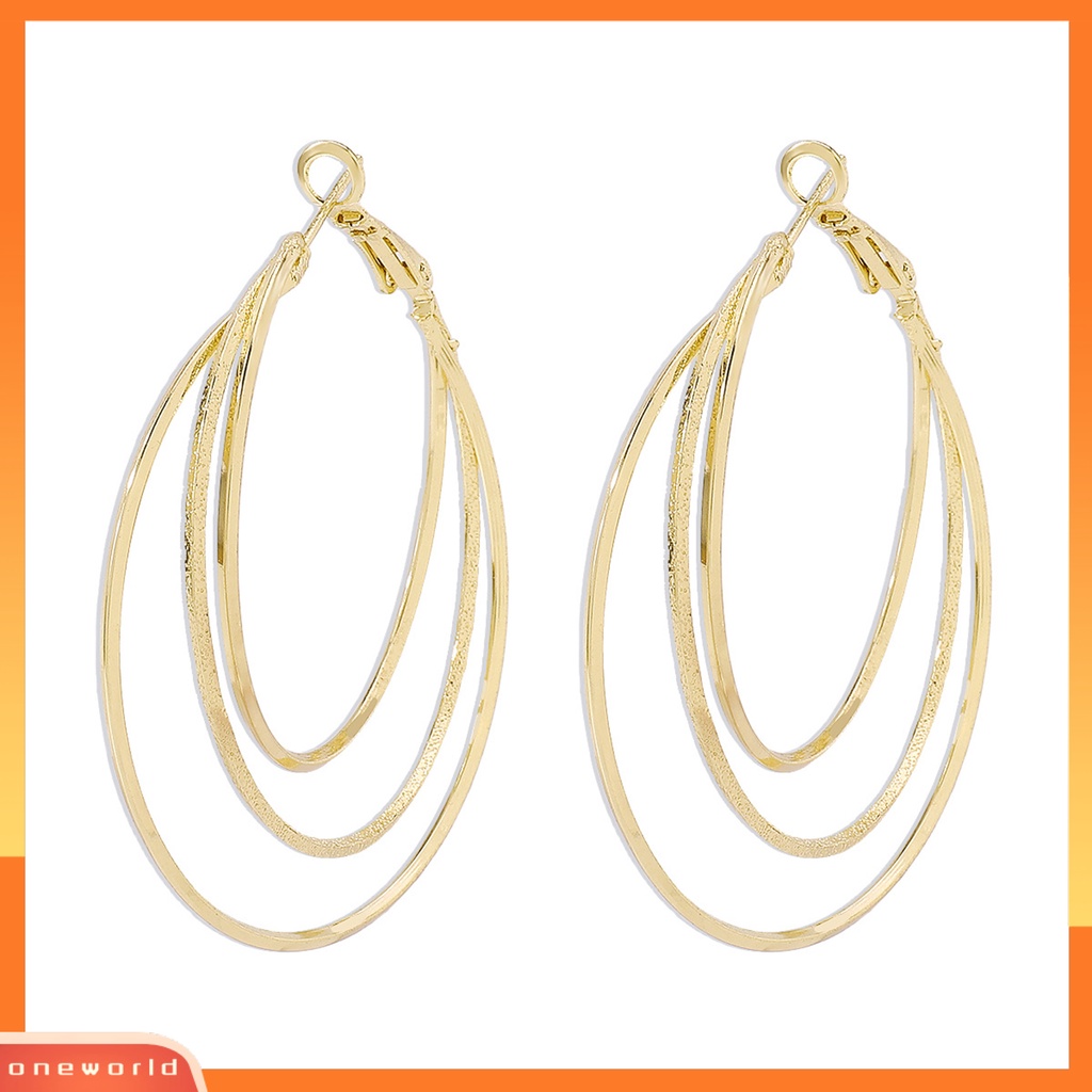 [WOD] 1pasang Anting Hoop Berlebihan Lingkaran Besar Multilayer Geometris Halus Dekorasi Hadiah Wanita Triple Ring Drop Earrings Aksesoris Fashion Perjamuan