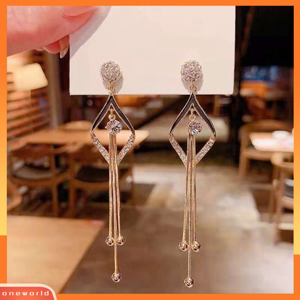 [WOD] 1pasang Anting Wanita Rumbai Berlian Imitasi Tahan Lama Romantis Drop Earrings Untuk Pacaran