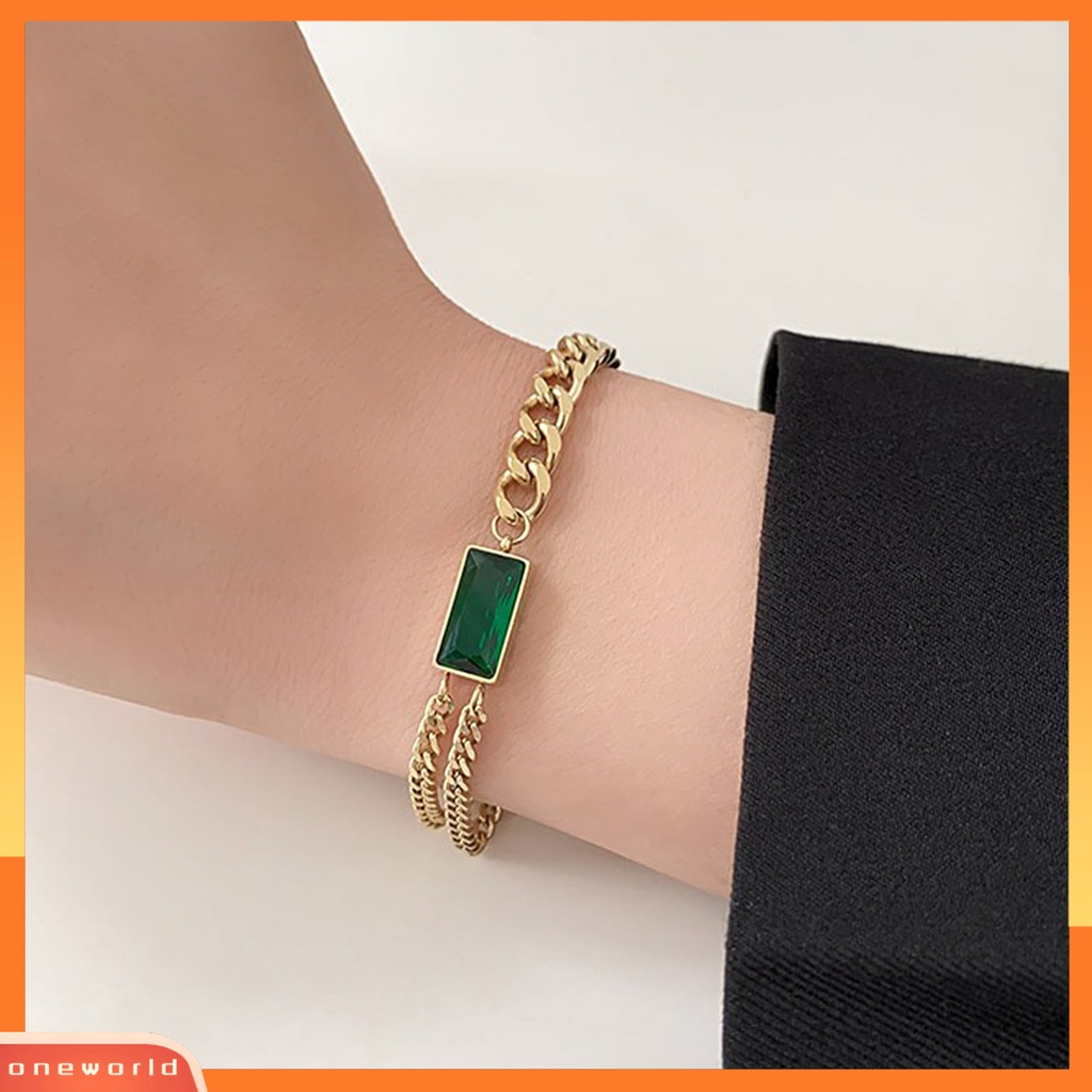 [WOD] Wanita Anting Dirantai Persegi Cubic Zirconia Perhiasan Vintage Electroplating Kalung Anting Gelang Untuk T Show Gown