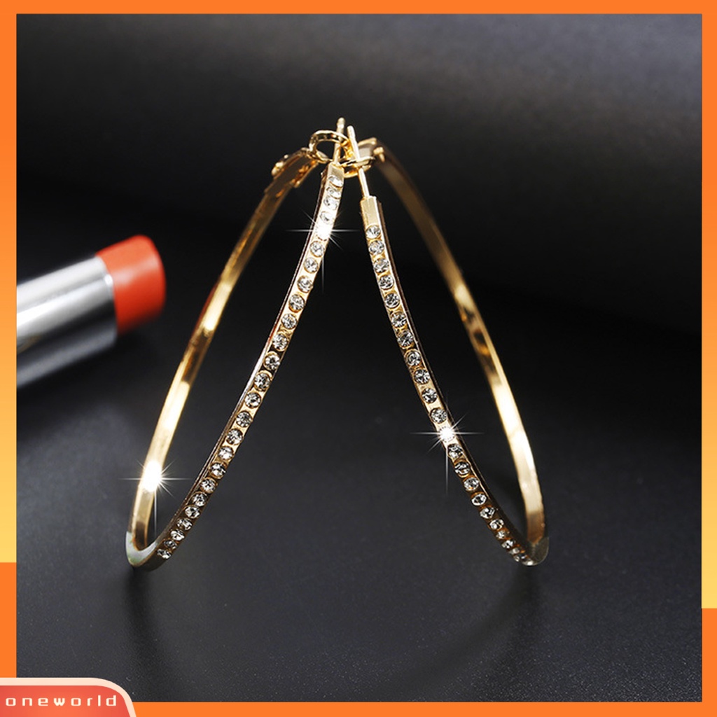 [WOD] 1pasang Anting Lady Hoop Berlian Imitasi Bulat Ringan Berkilau Wanita Earrings Untuk Belanja