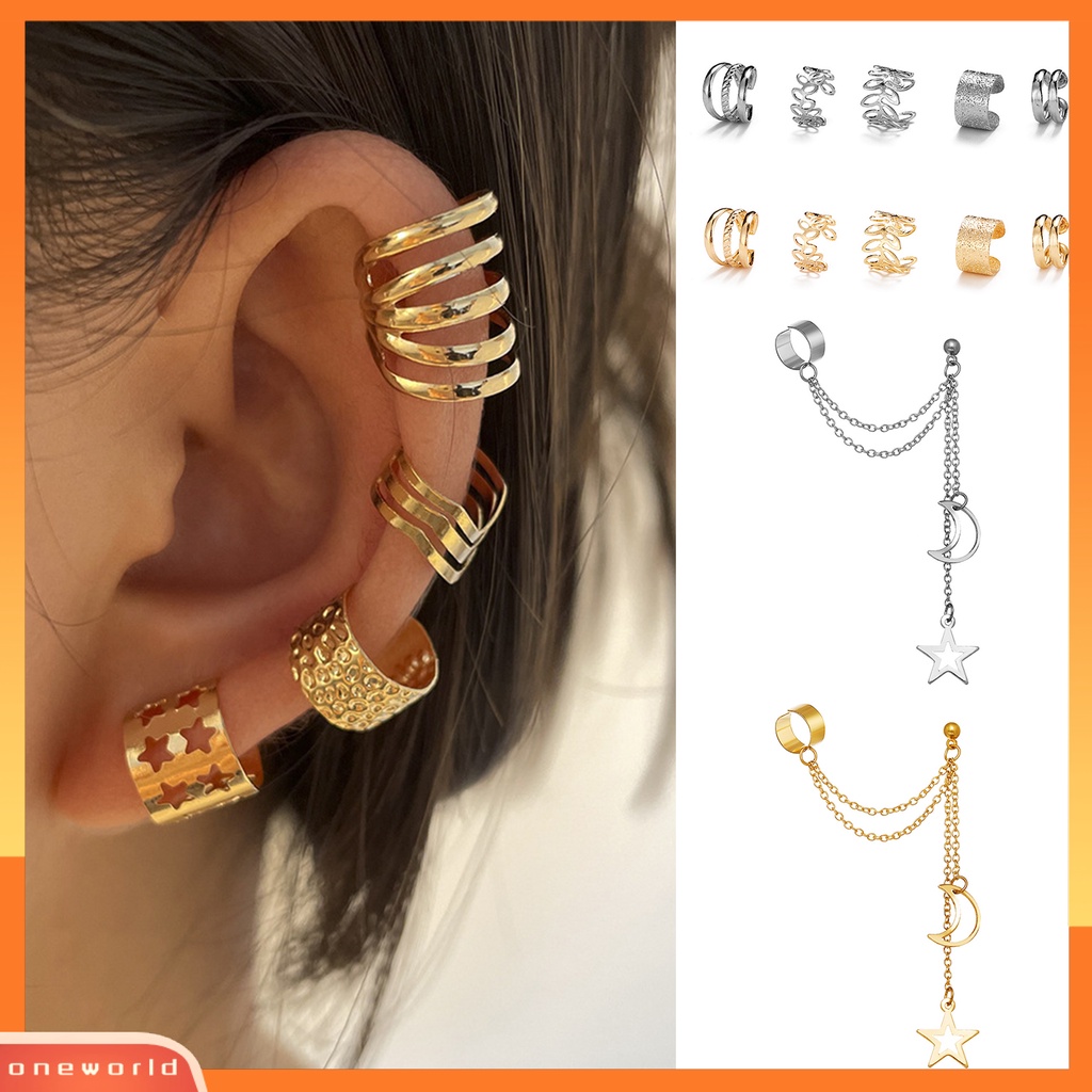 [WOD] 1set Anting Hoop Keren Bulat Gaya Hip-hop Non Tindik Telinga Lady Ear Clip Untuk Pakaian Sehari-Hari