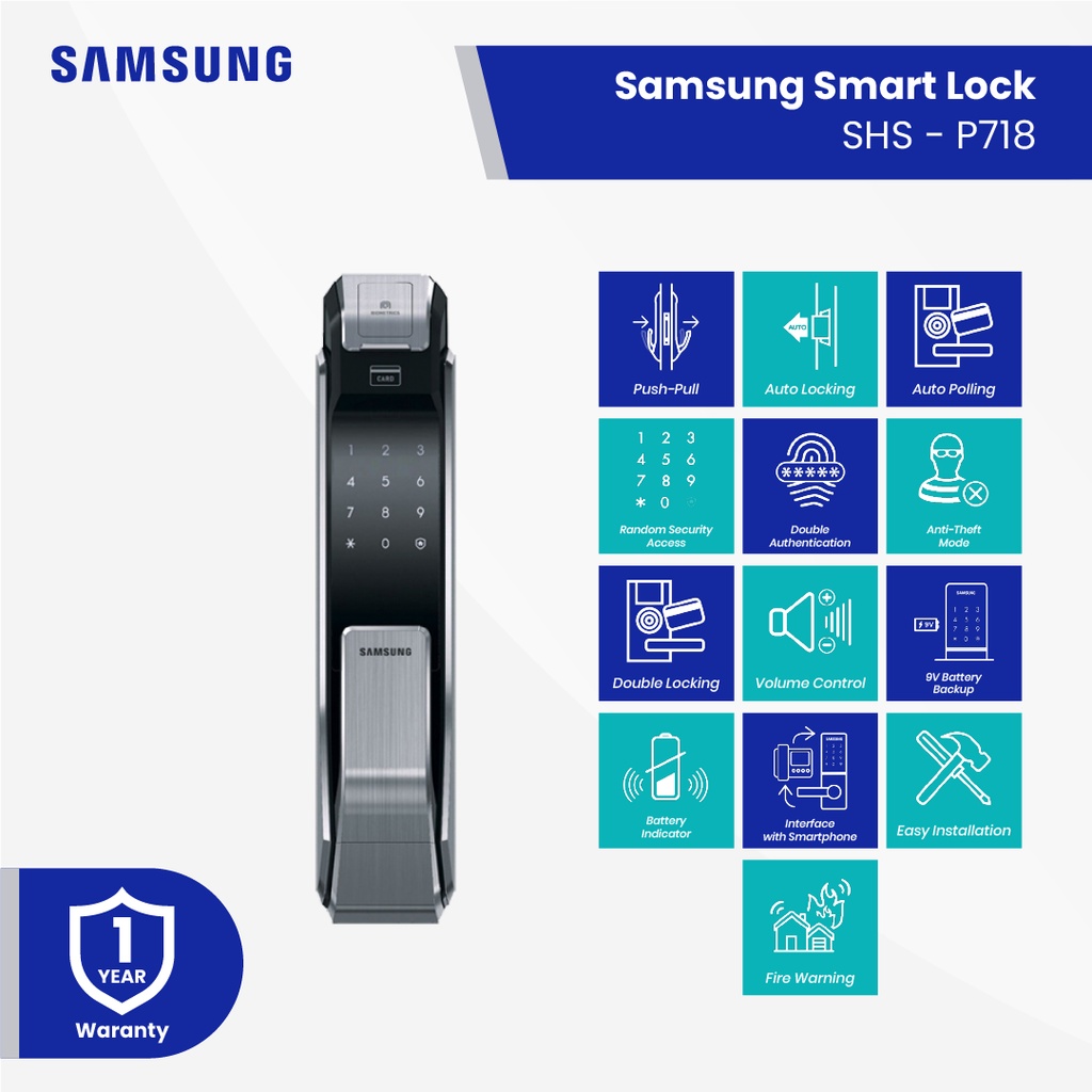 Samsung Digital Kunci Pintu Digital Smart Door Lock SHS-P718 Garansi Resmi