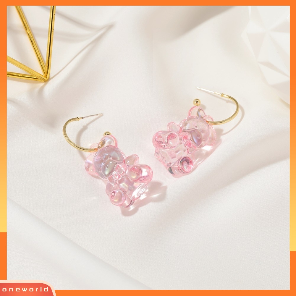 [WOD] Wanita Indah Desain Beruang Tiga Dimensi Transparan Anting Perhiasan Hadiah