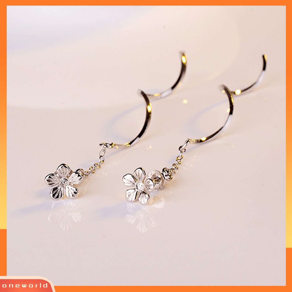 [WOD] Fashion Wanita Bunga Bergelombang Rumbai Rantai Panjang Menjuntai Disepuh Stud Earring Jewelry