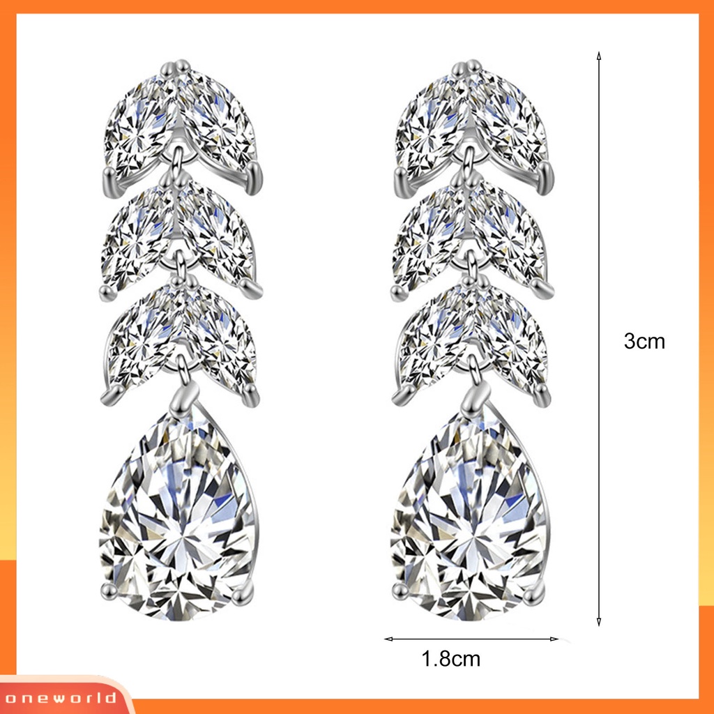 [WOD] 1pasang Berlian Imitasi Bersinar Tindik Stud Earrings Bentuk Tetesan Air Daun Wanita Anting Perhiasan Pernikahan