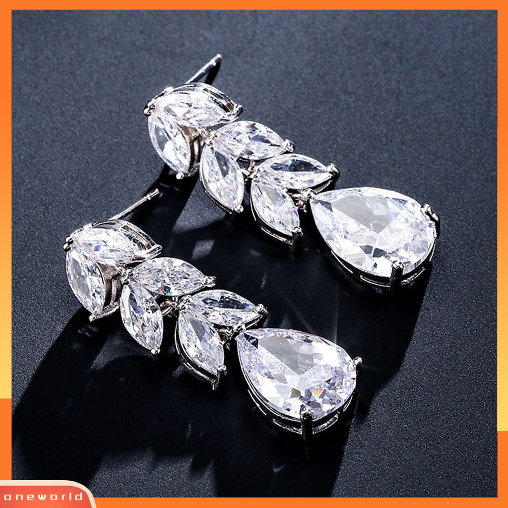 [WOD] 1pasang Berlian Imitasi Bersinar Tindik Stud Earrings Bentuk Tetesan Air Daun Wanita Anting Perhiasan Pernikahan