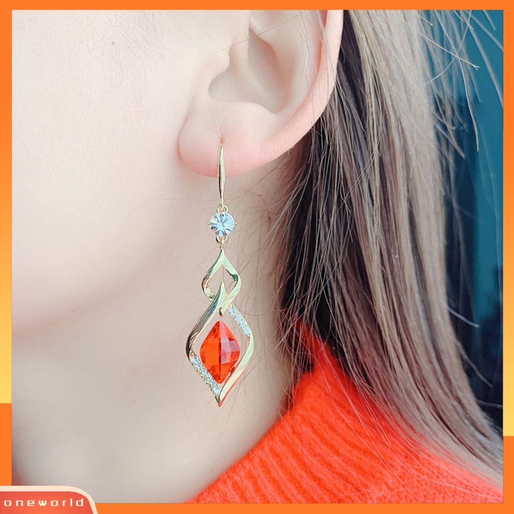 [WOD] 1pasang Anting Gantung Geometris Kristal Imitasi Mengkilap Bentuk Belah Ketupat Drop Earrings Perhiasan Pernikahan