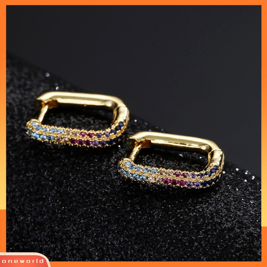 [WOD] Anting Hoop Bentuk U Padat Jepit Geometris Wanita Persegi Panjang Fashion Earrings Untuk Pesta