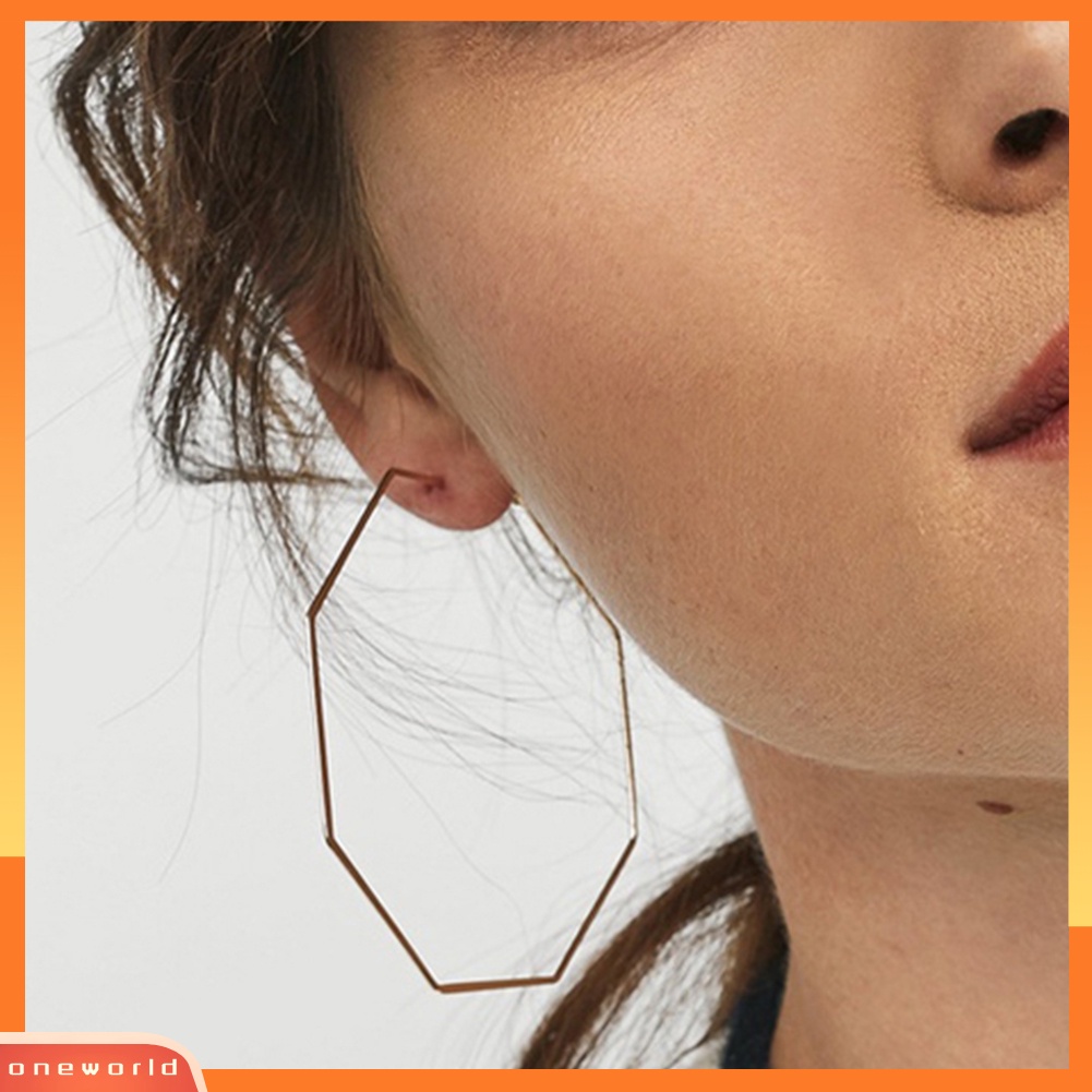 [WOD] Fashion Wanita Berongga Oktagonal Enamel Menjuntai Hoop Earrings Statement Jewelry