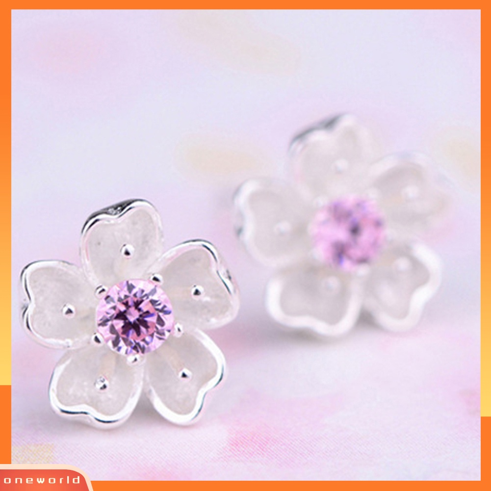 [WOD] Bunga Sakura Flower Stud Earrings Wanita Elegan Perhiasan Perjamuan Pesta Hadiah