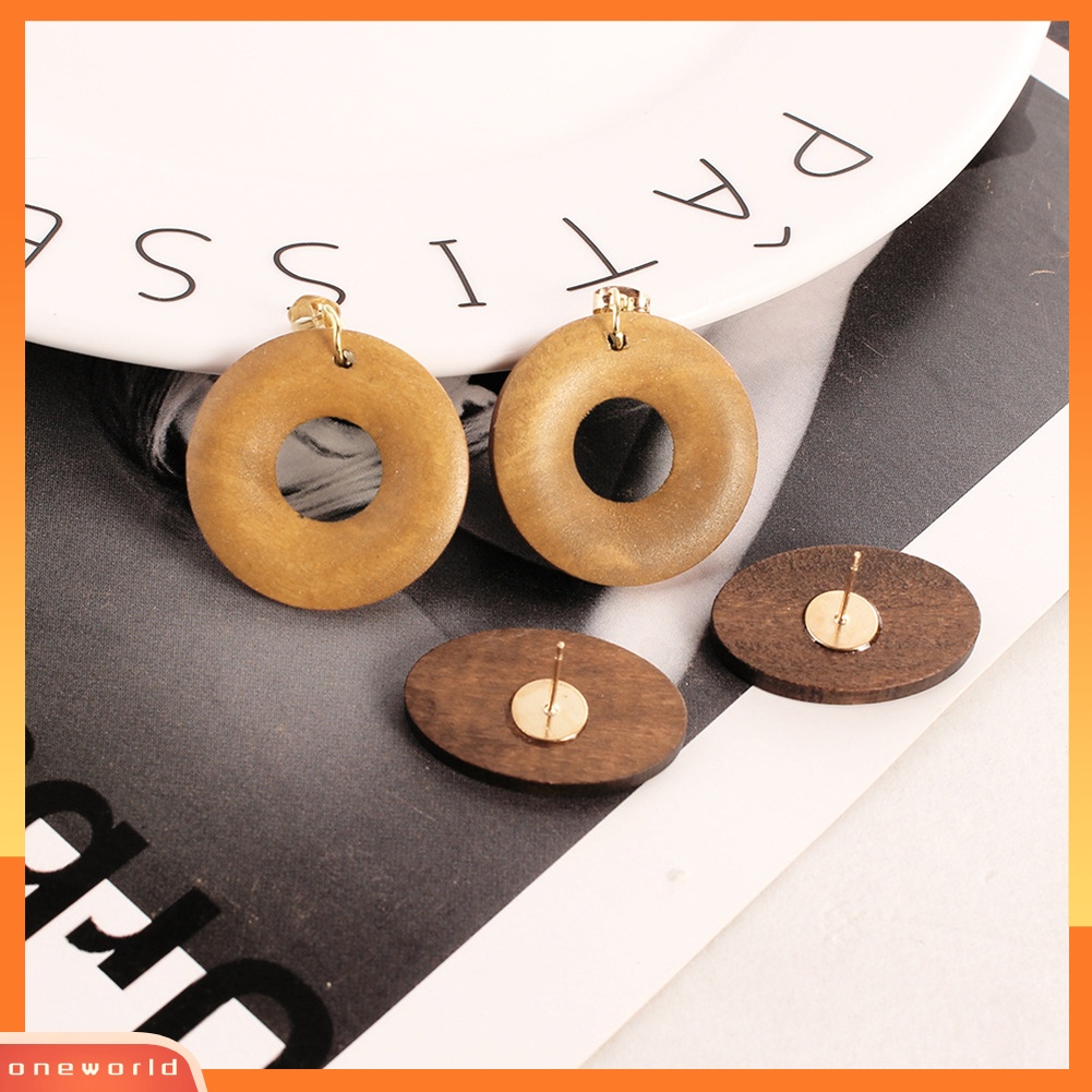 [WOD] Kayu Alami Vintage Bulat Lingkaran Stud Anting Wanita Pesta Malam Perhiasan