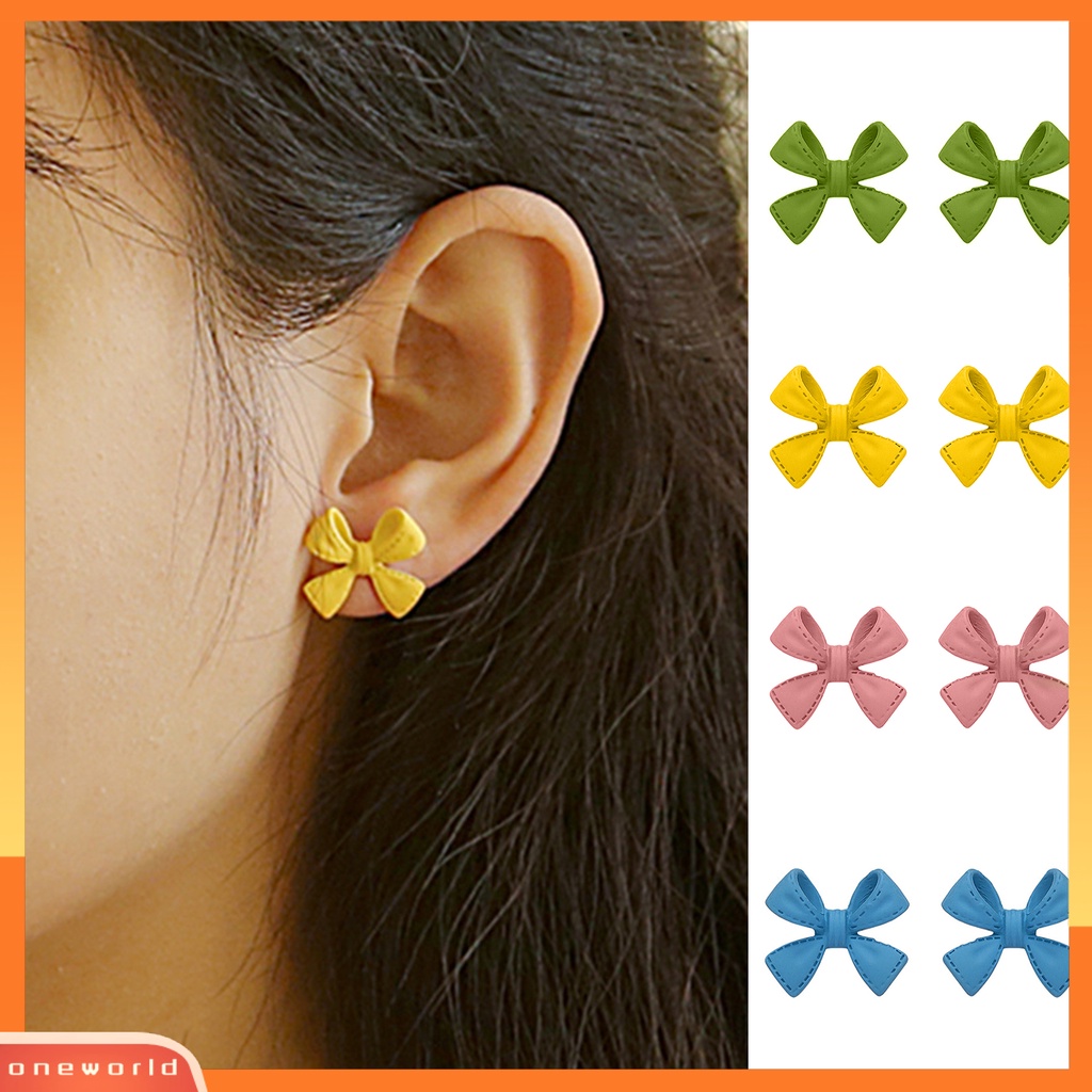 [WOD] 1pasang Ear Studs Berwarna Busur Berlapis Manis Gaya Korea Electroplating Stud Earrings Perhiasan Hadiah